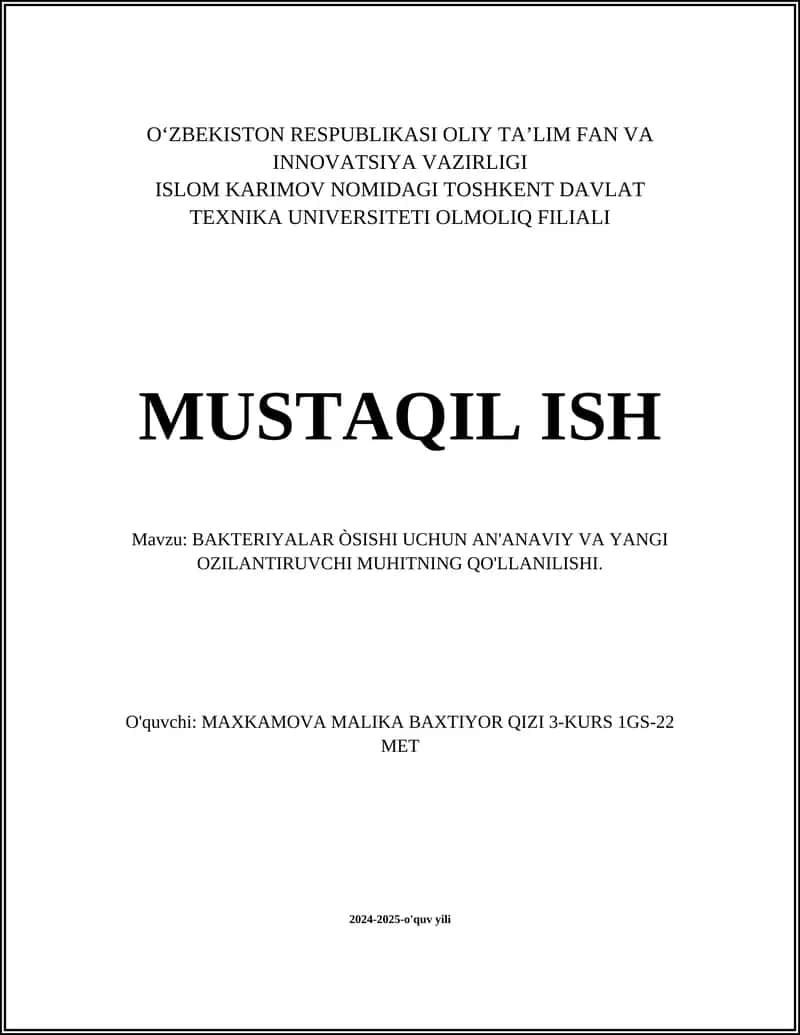 AN'ANAVIY VA YANGI OZILANTIRUVCHI MUHITNING QO'LLANILISHI