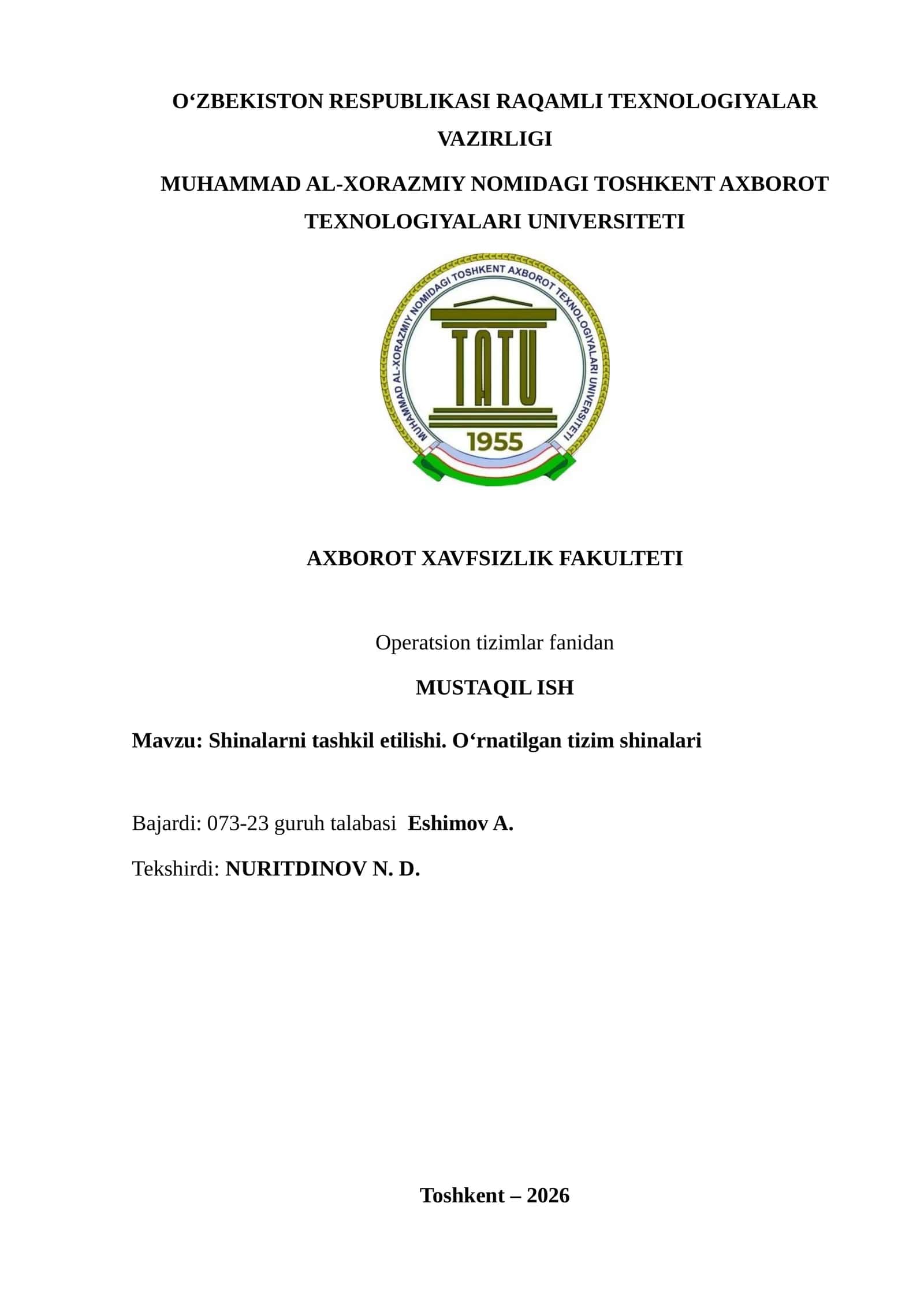 Shinalarni tashkil etilishi