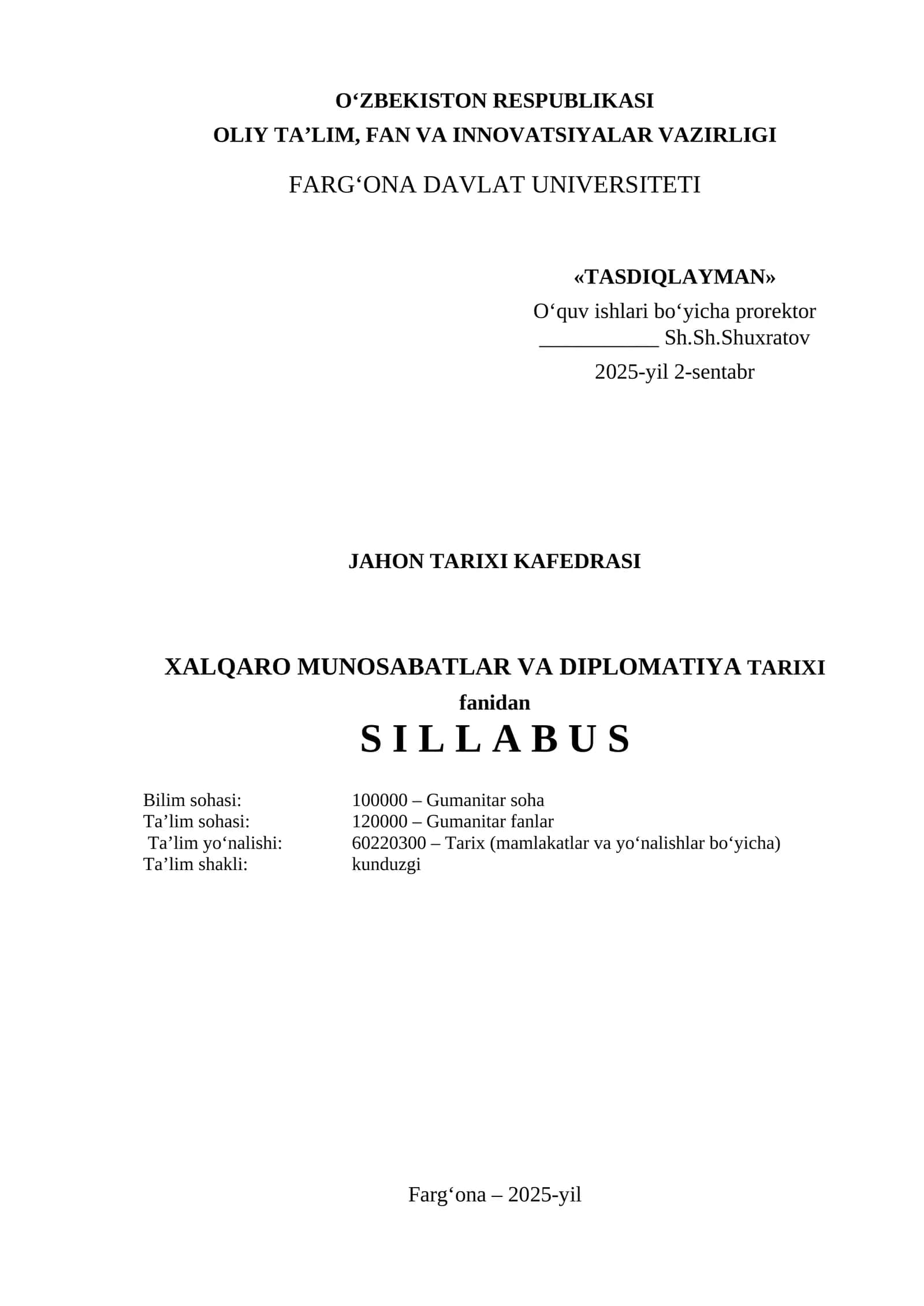 Xalqaro munosabatlar va diplomatiya tarixi