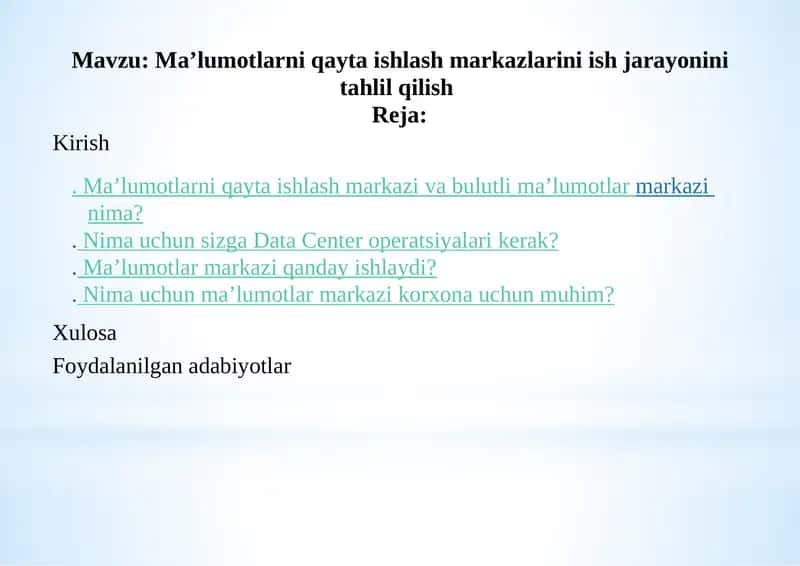 Markaziy ma’lumotlarni qayta ishlash xizmatlari