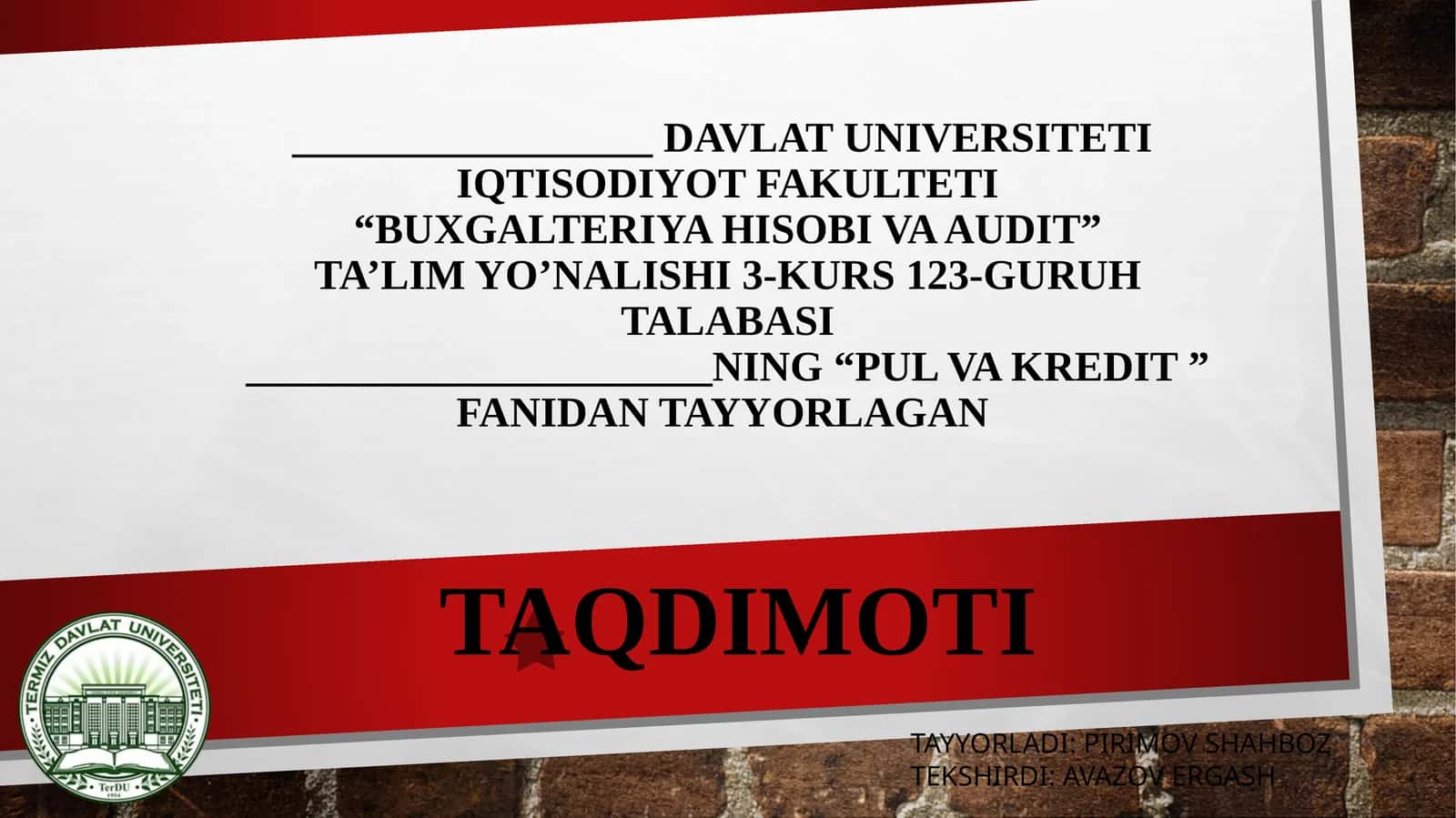 O'zbekiston respublikasi bank tizimi va uning tarkibi