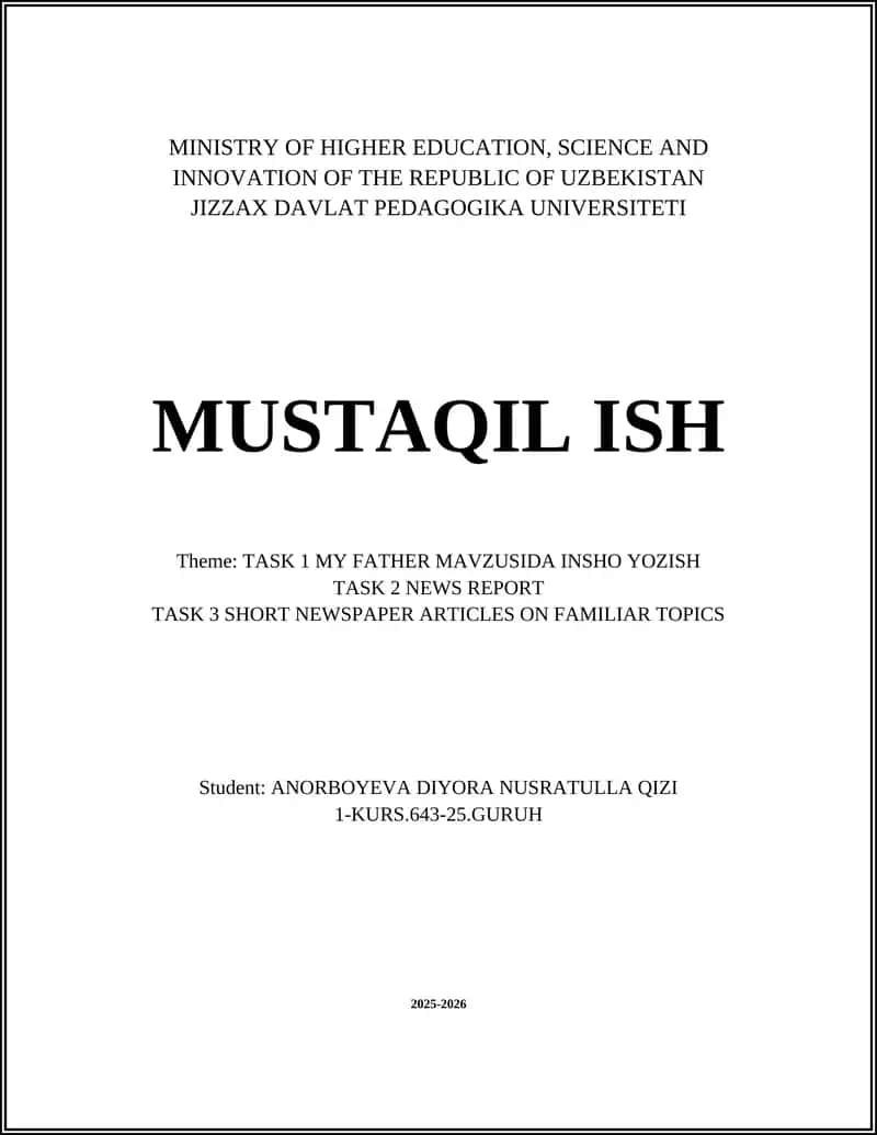 TASK 1 MY FATHER MAVZUSIDA INSHO YOZISH