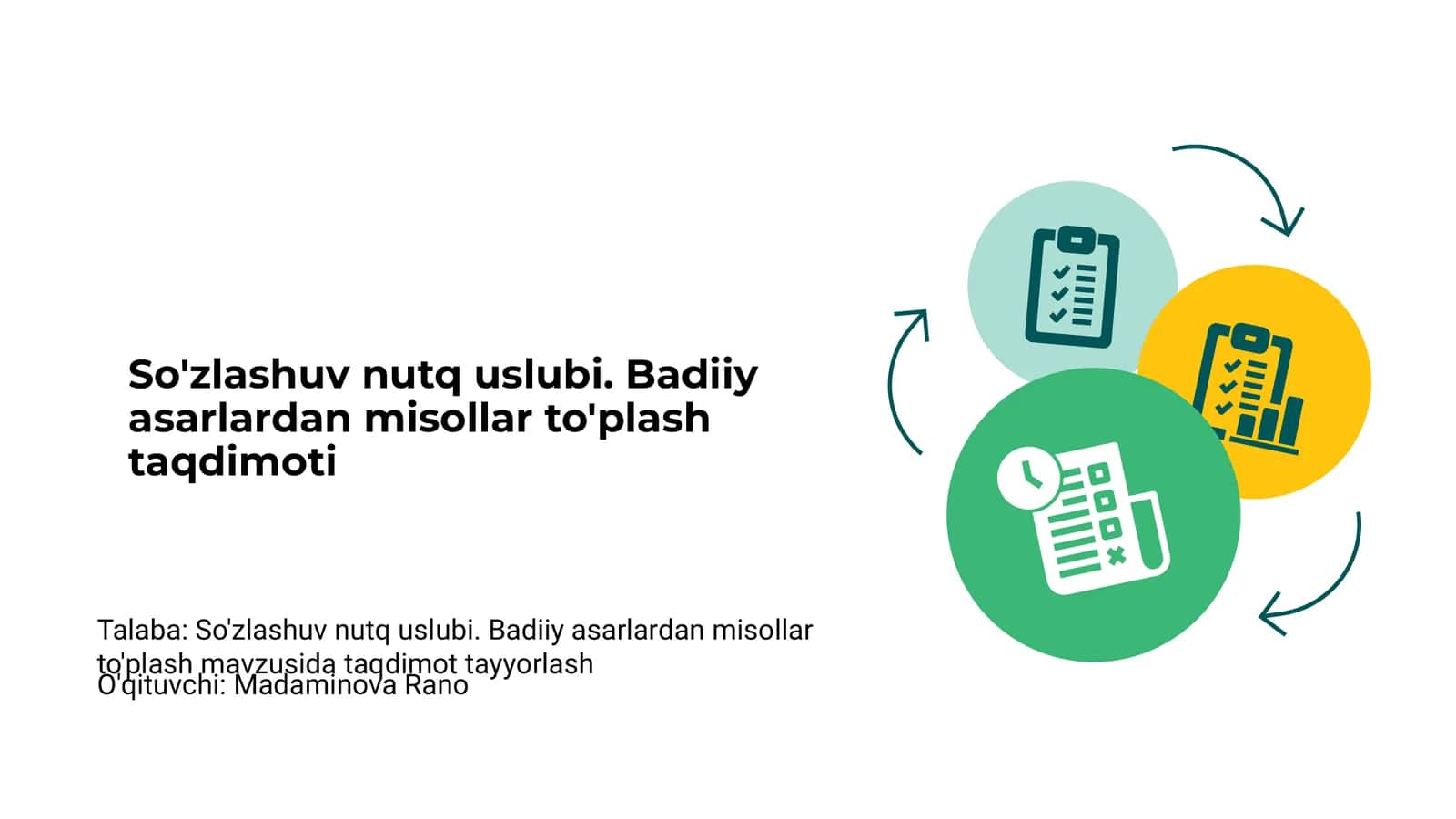 So'zlashuv nutq uslubi. Badiiy asarlardan misollar to'plash taqdimoti