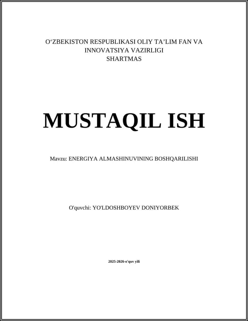 ENERGIYA ALMASHINUVINING BOSHQARILISHI
