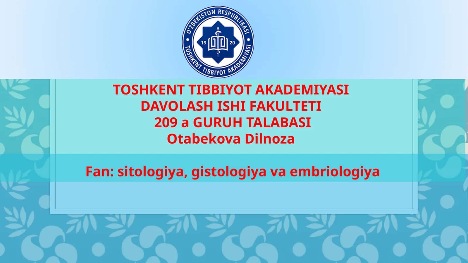 Sitologiya gistologiya va embrologiya