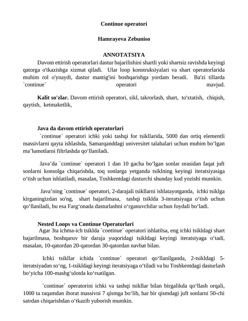 Davom ettirish operatorlari