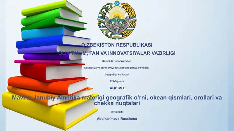 Janubiy Amerika materigi geografik oʻrni, okean qismlari, orollari va chekka nuqtalari