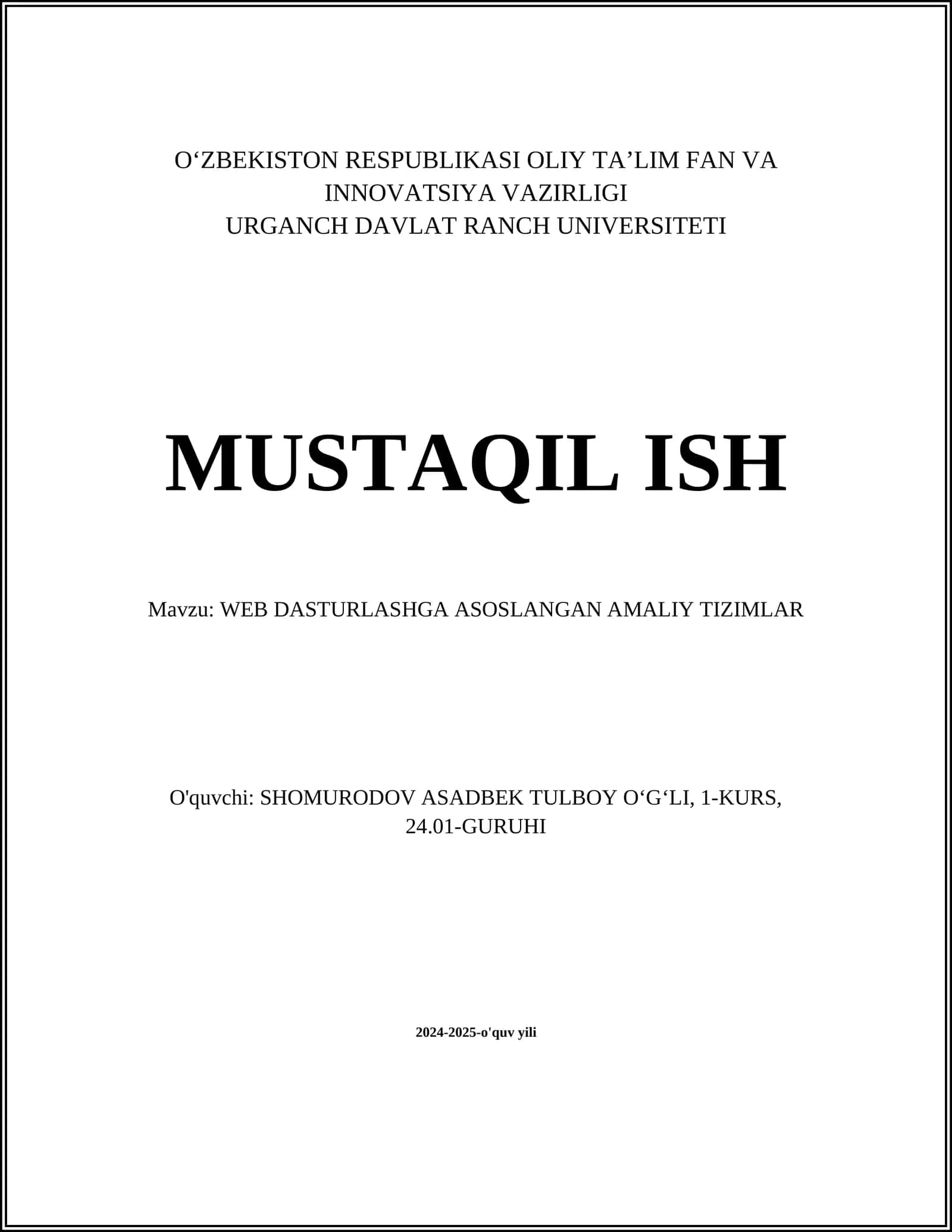WEB DASTURLASHGA ASOSLANGAN AMALIY TIZIMLAR