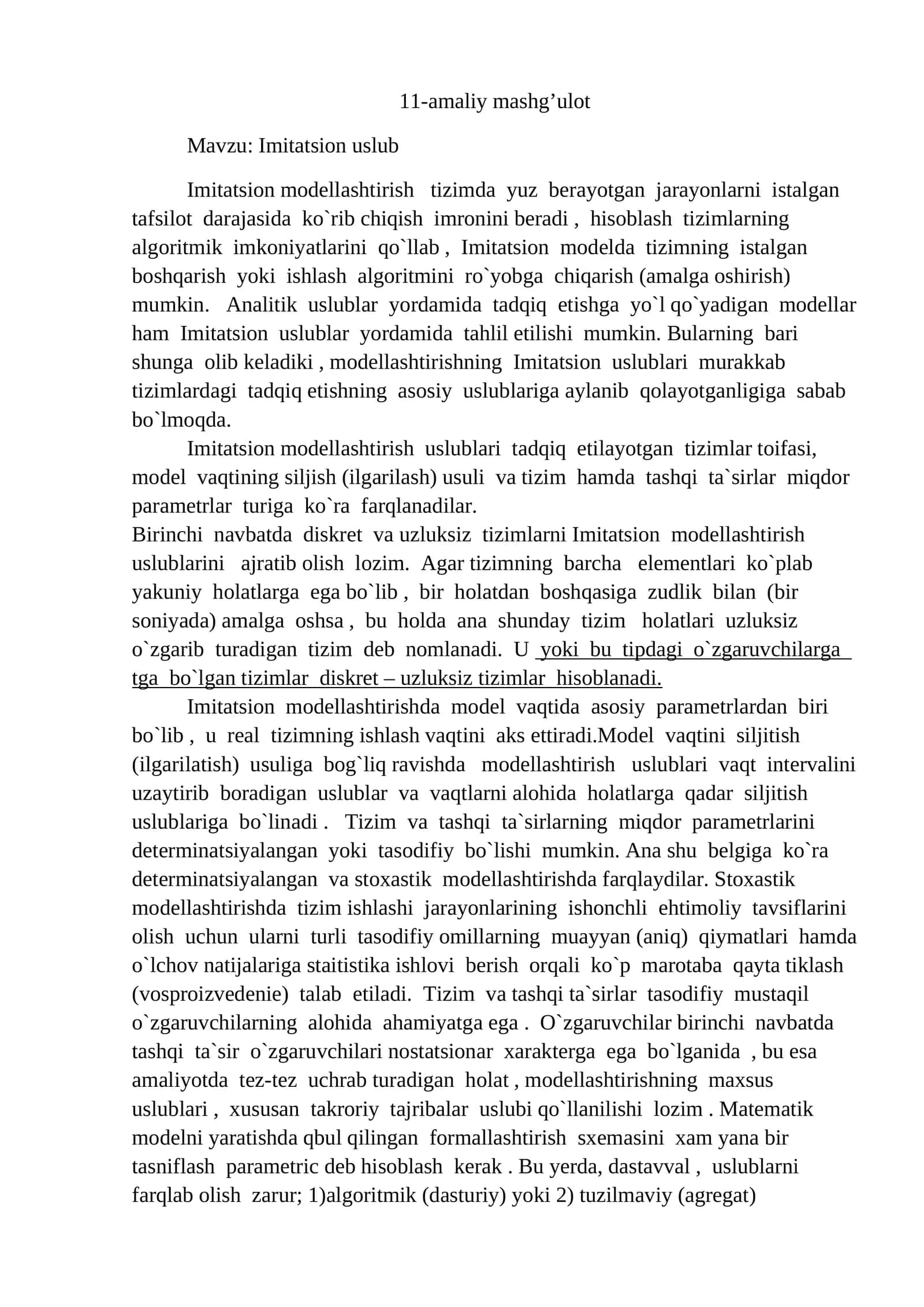 Imitatsion modellashtirish uslublari