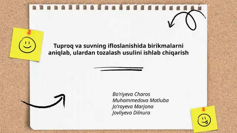 Tuproq va suvning ifloslanishida birikmalarni aniqlab, ulardan tozalash usulini ishlab chiqarish