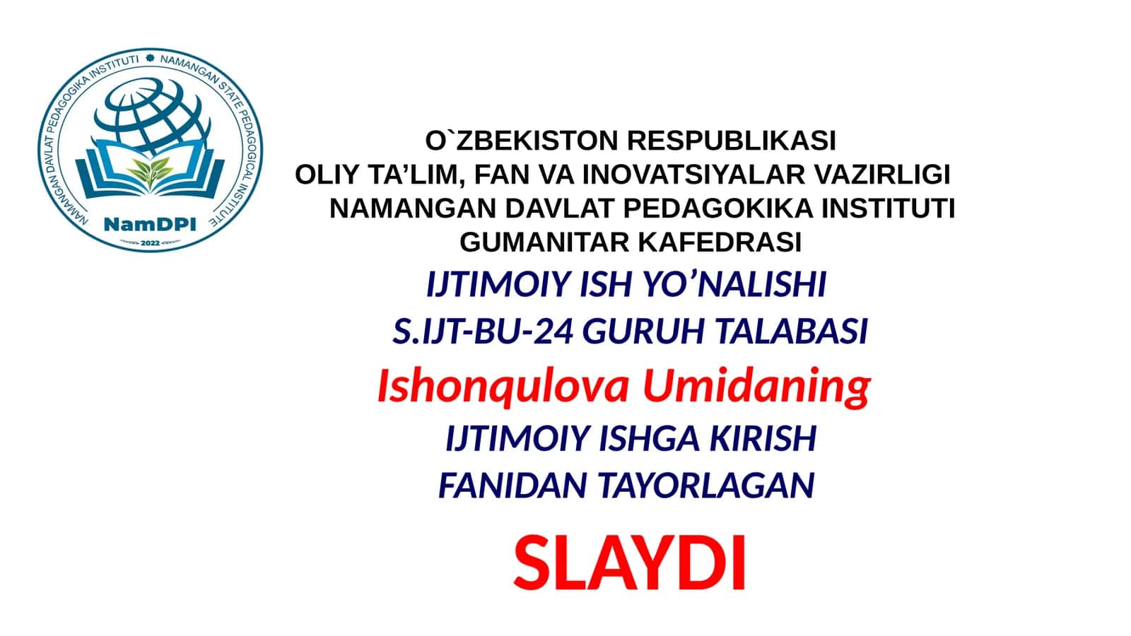 IJTIMOIY ISHGA KIRISH