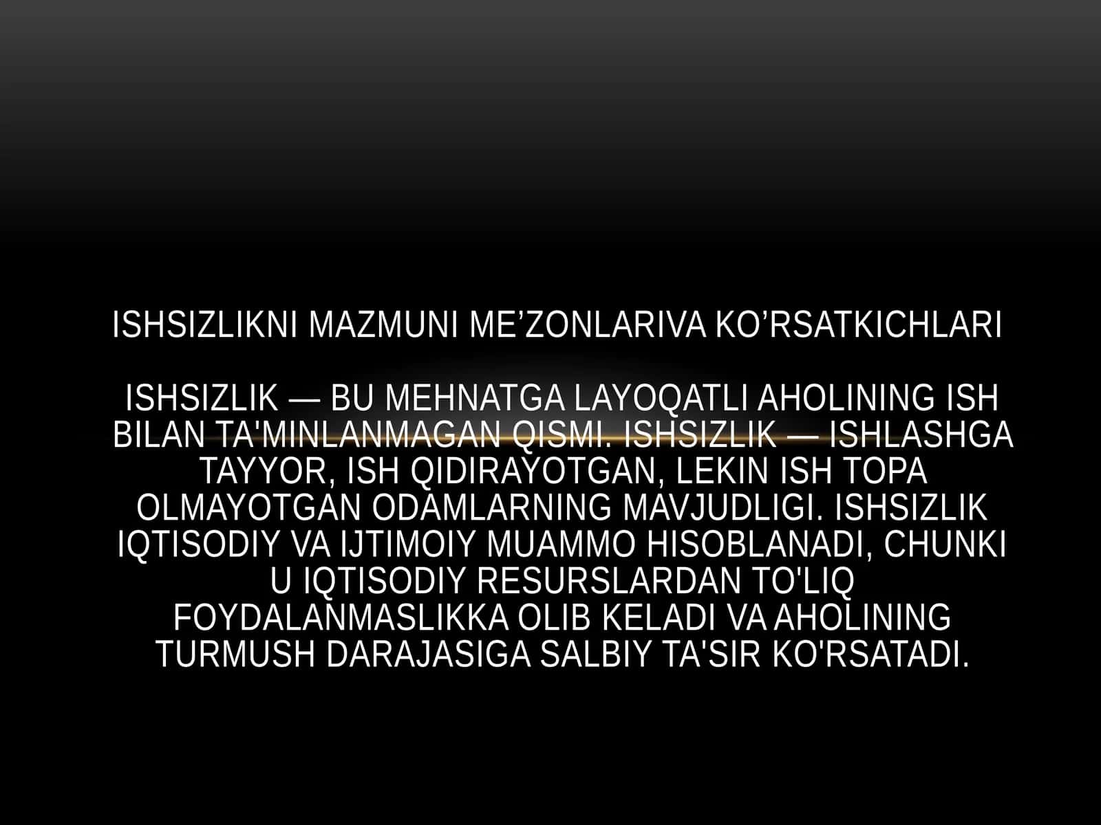 Ishsizlik Va Uning Muammolari