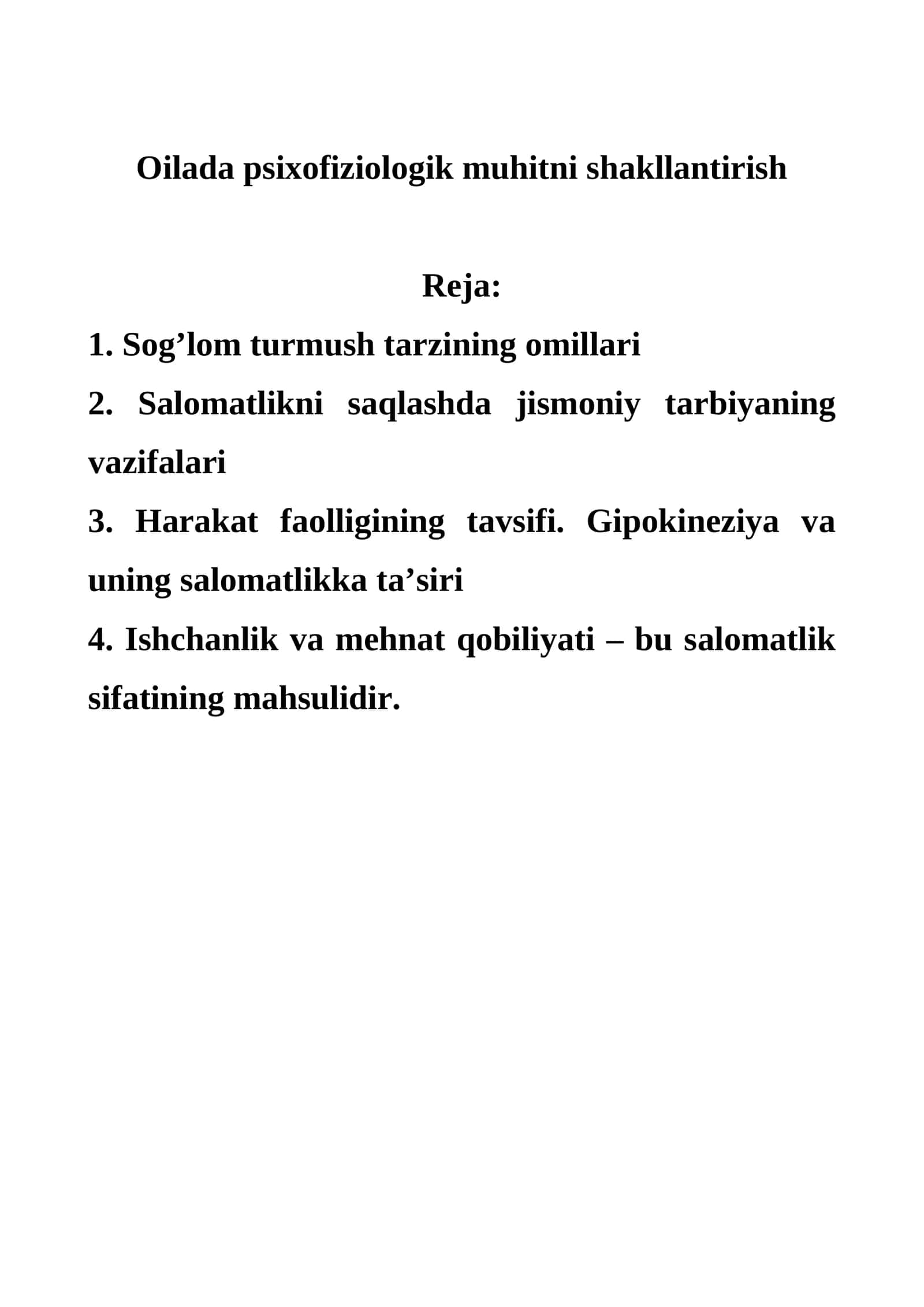 Oilada psixofiziologik muhitni shakllantirish
