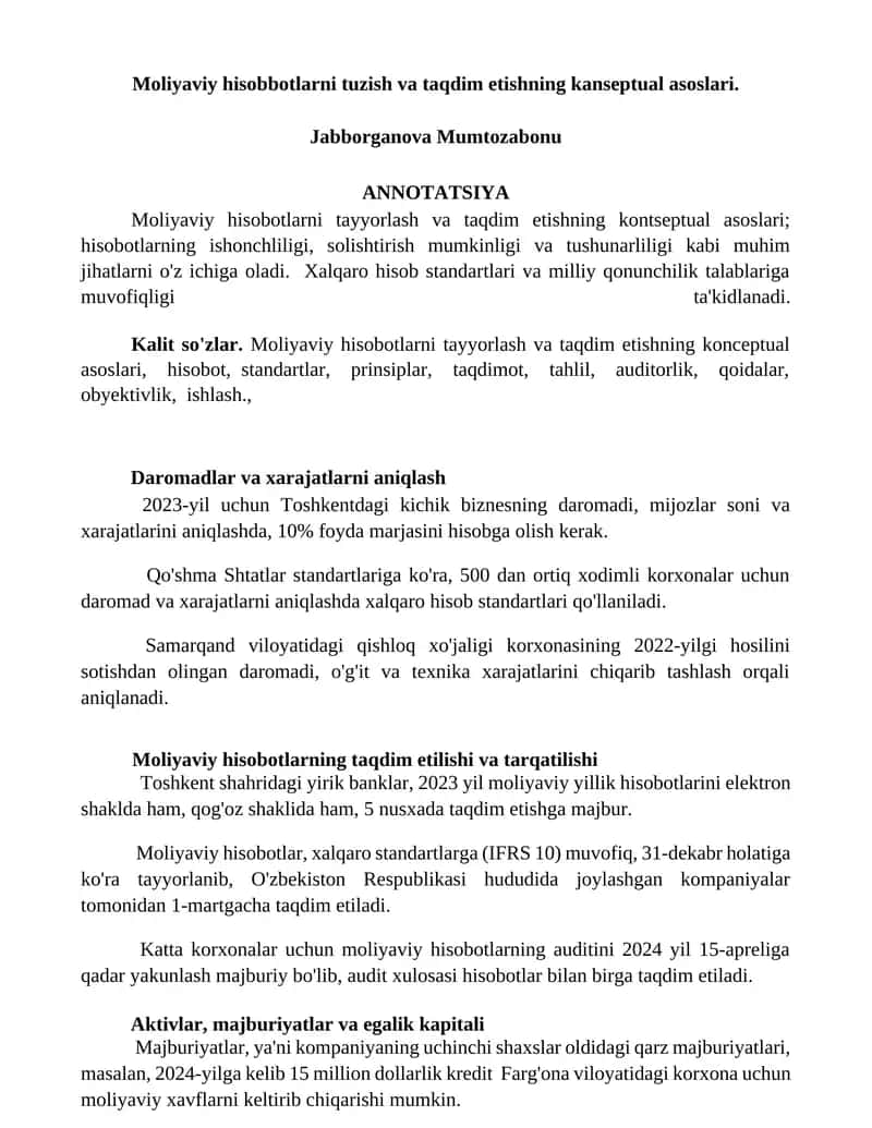 Moliyaviy hisobotlarni tuzish va taqdim etishning kanseptual asoslari