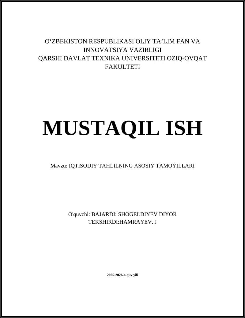 IQTISODIY TAHLILNING ASOSIY TAMOYILLARI
