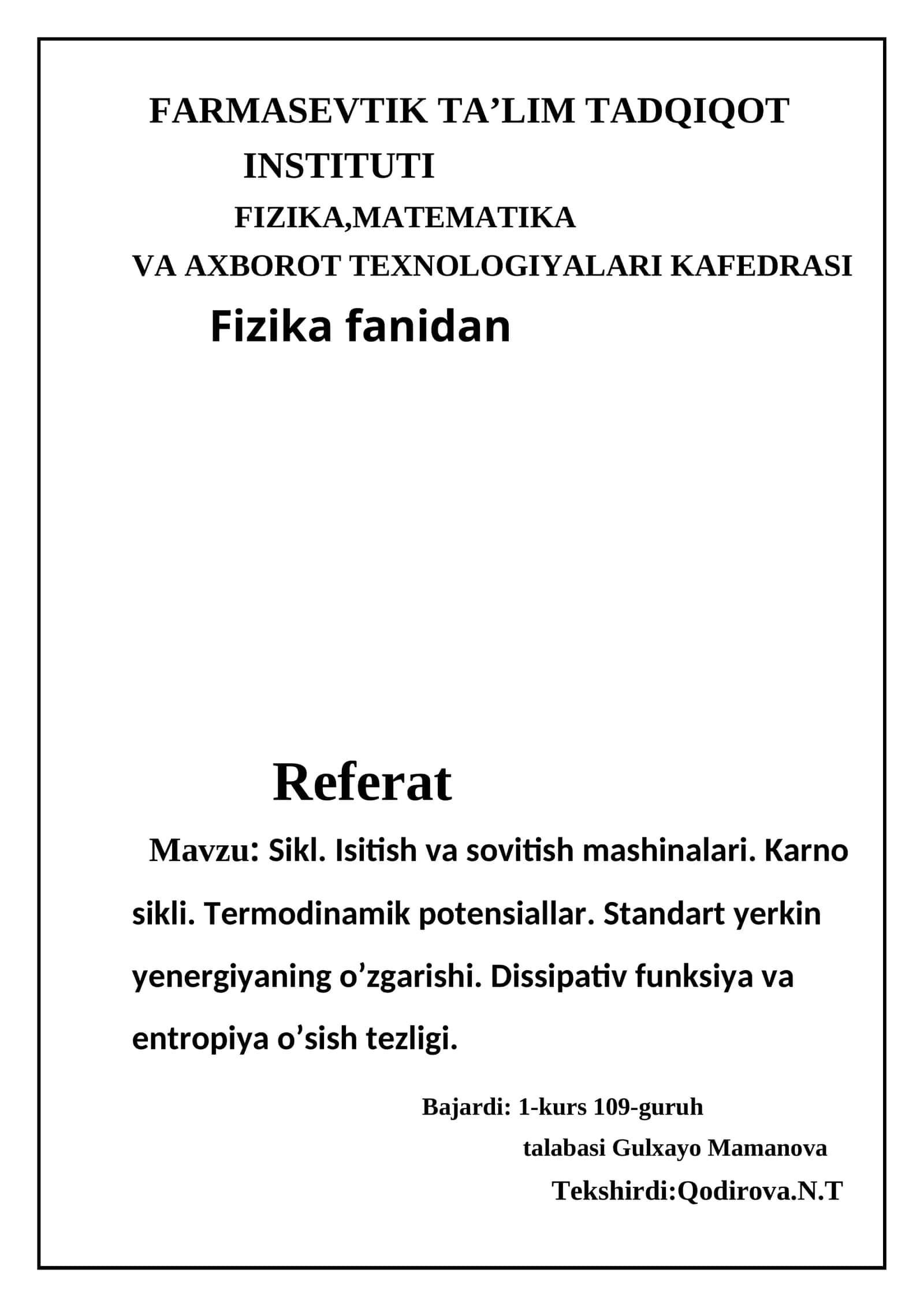 Fizika fanidan Referat