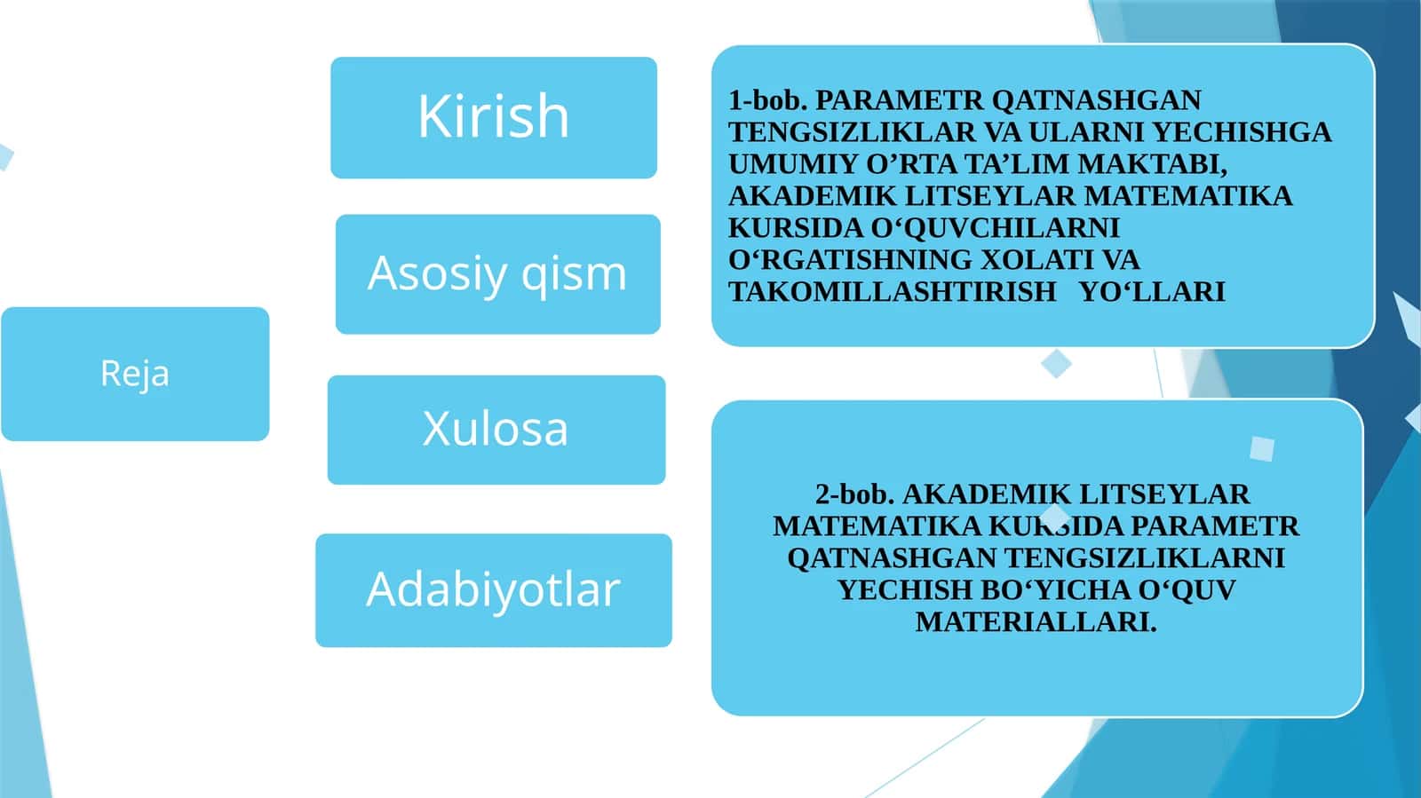 Umumiyo‘r tata’lim maktabi, akademik litsey, matematika o‘qitishi