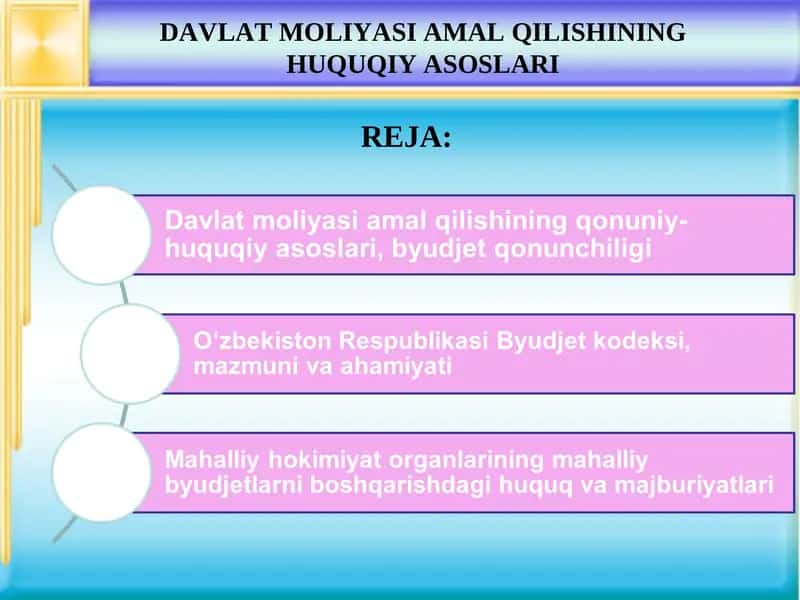 Davlat Moliyasi Amal Qilishining Huquqiy Asoslari