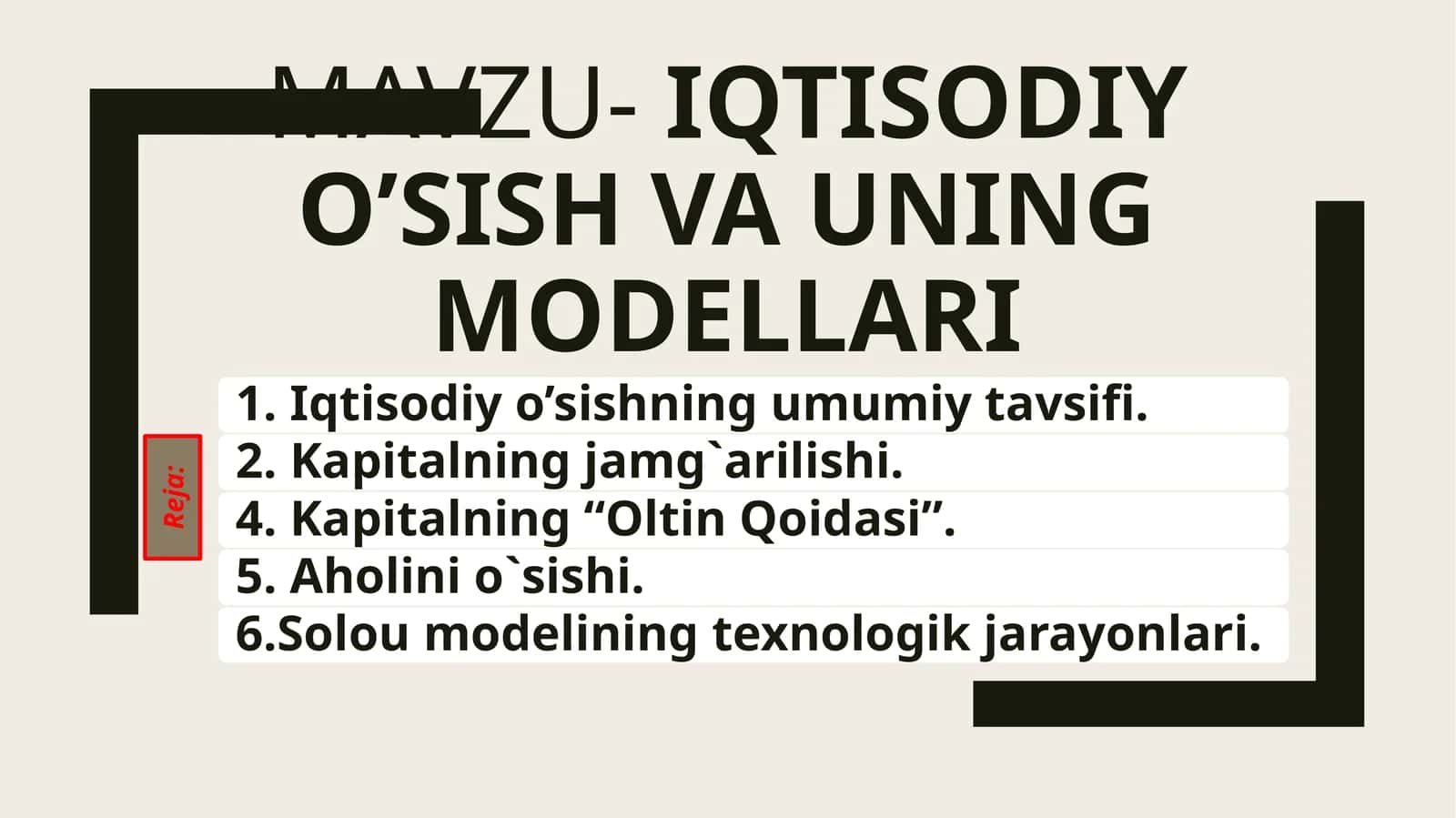 IQTISODIY O’SISH VA UNING MODELLARI