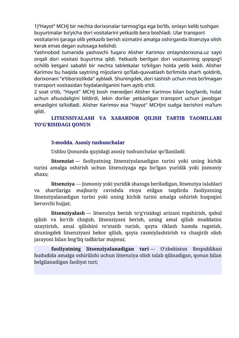 Biznes huquqidan amaliy kazuslar to'plami va ularga yechimlar 2-qism