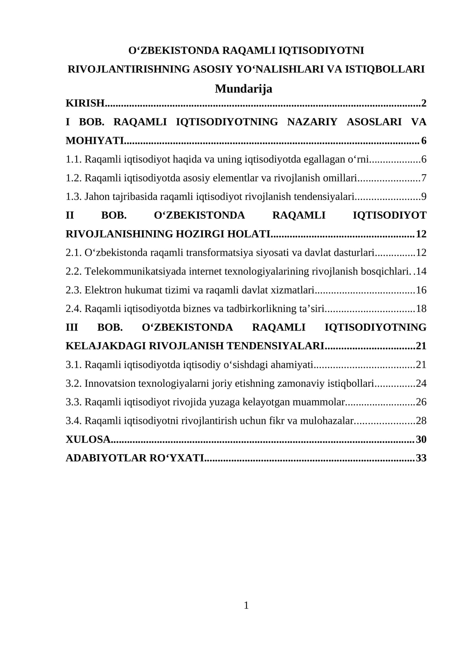 O‘ZBEKISTONDA RAQAMLI IQTISODIYOTNI RIVOJLANTIRISHNING ASOSIY YO‘NALISHLARI VA ISTIQBOLLARI