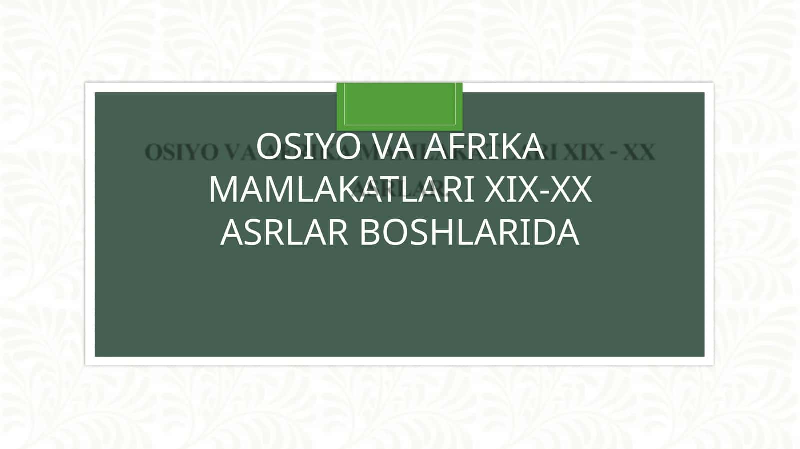 OSIYO VA AFRIKA MAMLAKATLARI XIX-XXASRLAR BOSHLARIDA