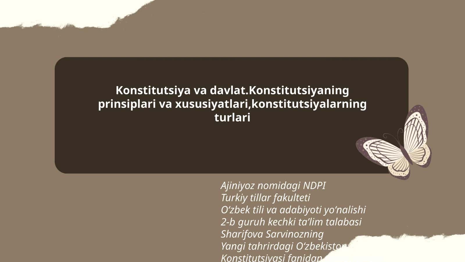 Yangi tahrirdagi Oʻzbekiston Konstitutsiyasi fanidan tayyorlangan taqdimoti