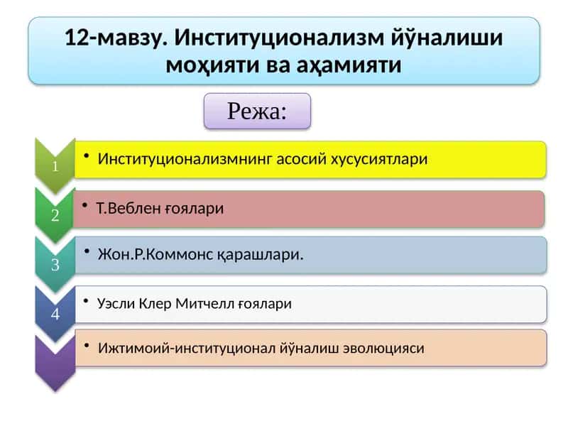 Иқтисодий таълимотлардаги институционализм йўналиши