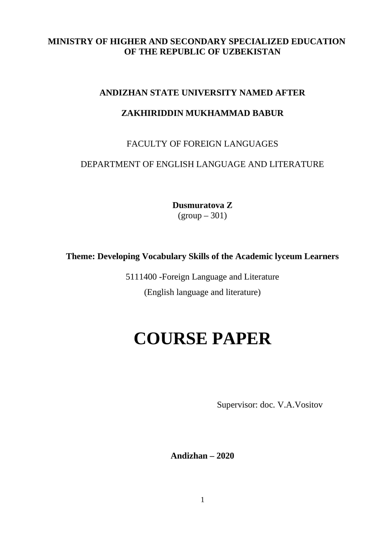 Developing Vocabulary Skills of the Academic lyceum Learners