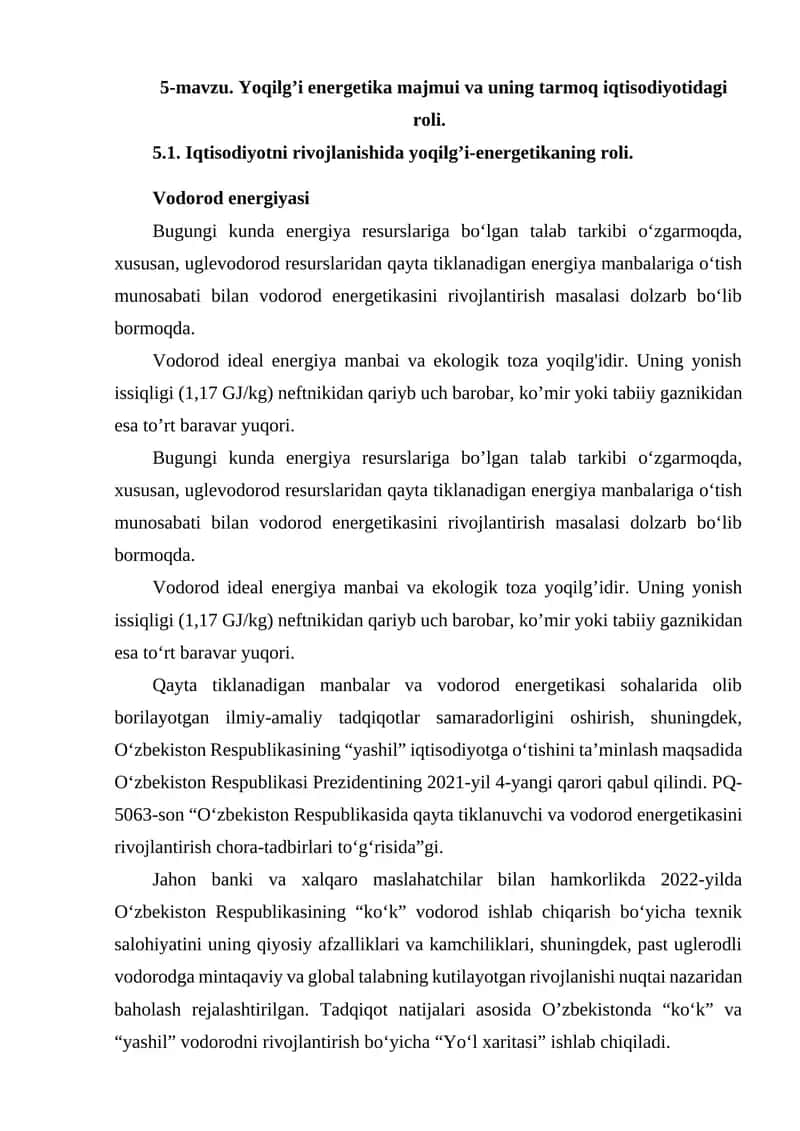 Vodorod energiyasi