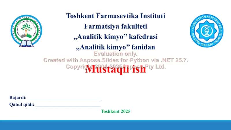 1. Kationlarning analitik guruhlar bo’yicha tasniflari va ularni taqqoslash. Taqdimot 10 bet