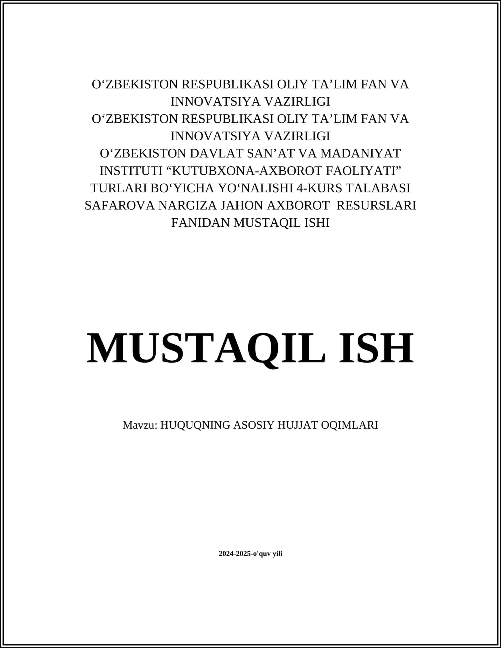 HUQUQNING ASOSIY HUJJAT OQIMLARI