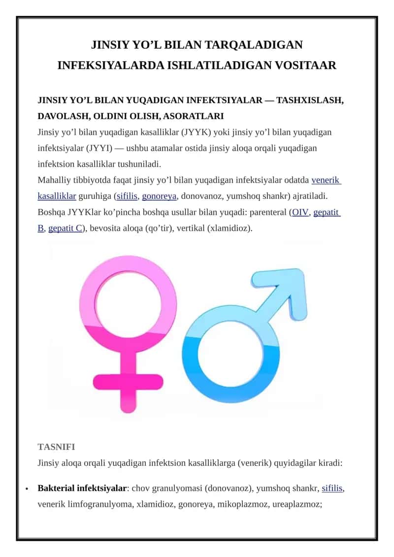 Jinsiy yo’l bilan yuqadigan infektsiyalar