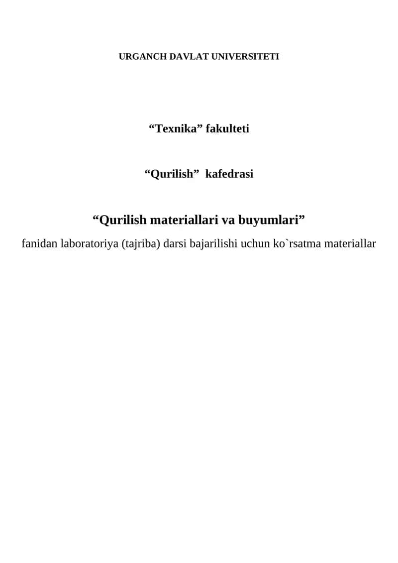 1-TAJRIBA ISHI. ASHYOLARNING FIZIK VA MEXANIK XOSSALARINI ANIQLASH USULLARI.