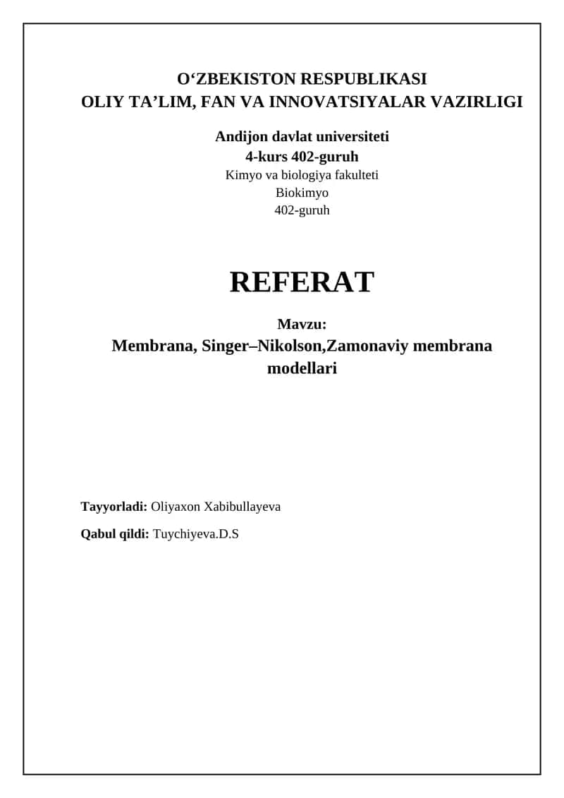 Membrana tuzilishi va Singer-Nikolson modeli