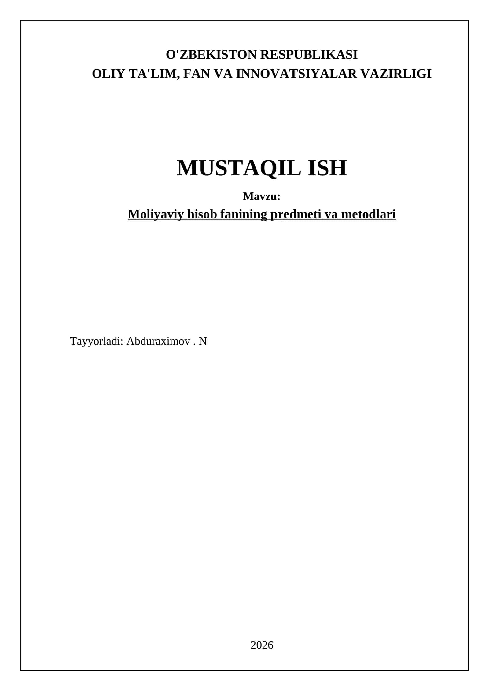 Moliyaviy hisobning ilmiy-nazariy asoslari