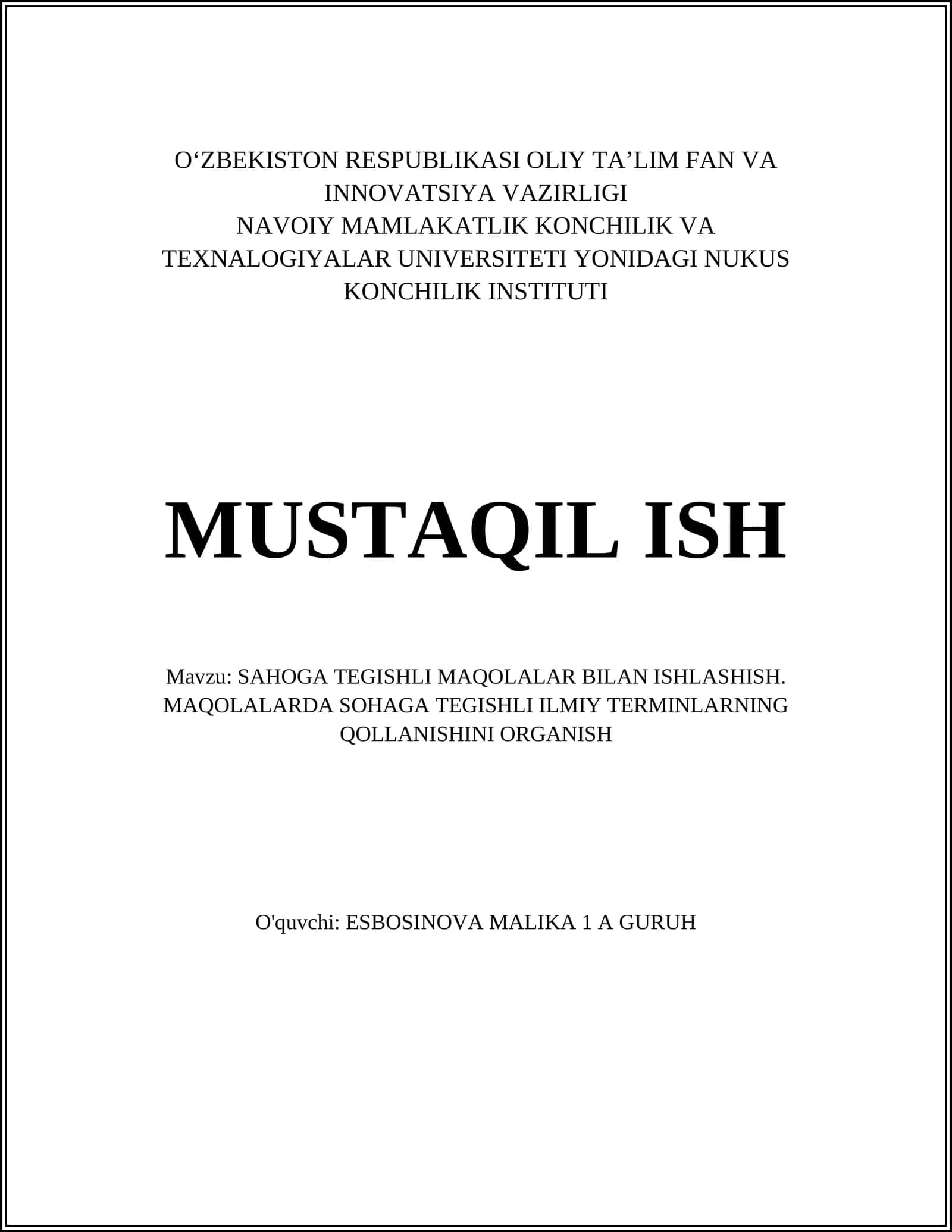 SAHOGA TEGISHLI MAQOLALAR BILAN ISHLASHISH