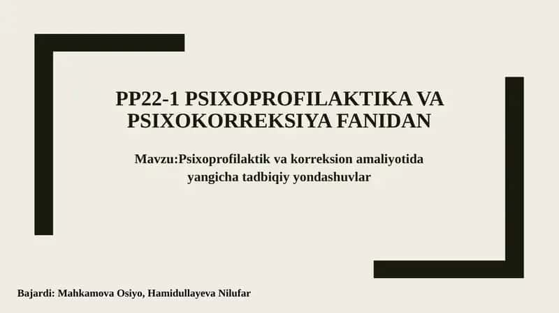 Psixoprofilaktika va psixokorreksiya fanidan