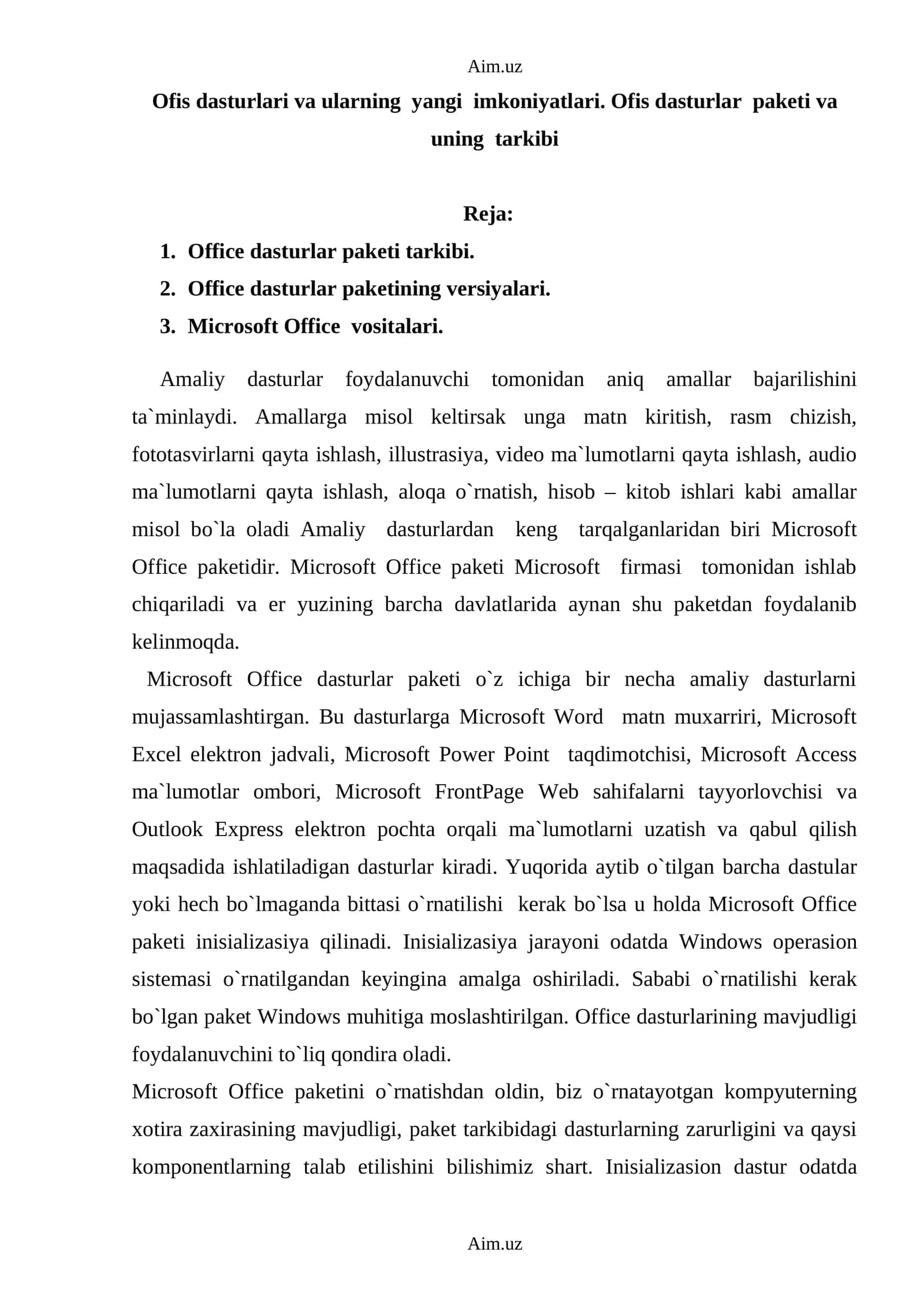 Microsoft Office dasturlar paketi