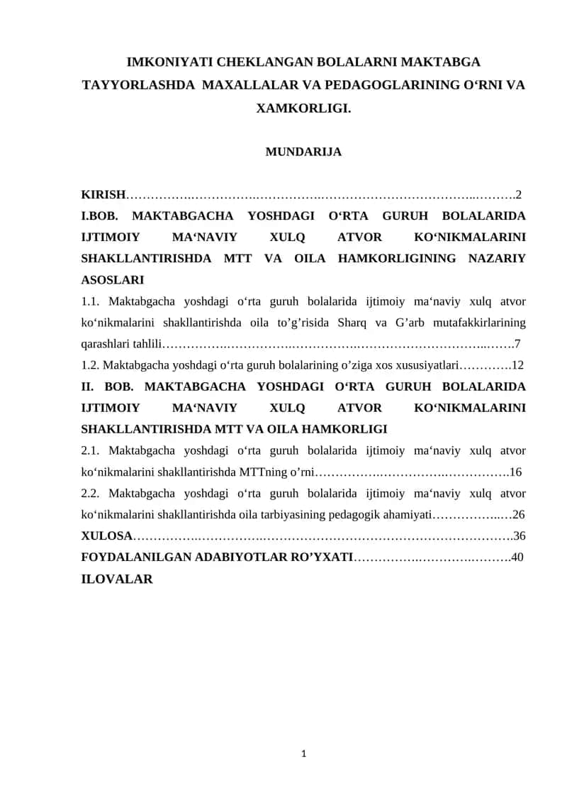Farzandlarni maktabga tayyorlash