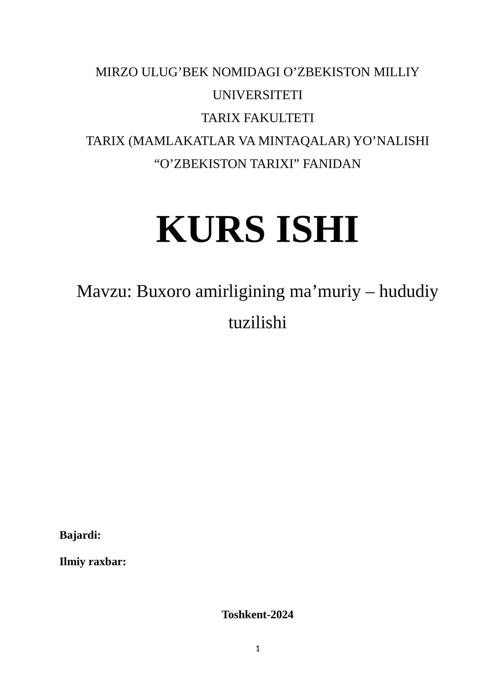Buxoro amirligining ma’muriy – hududiy tuzilishi
