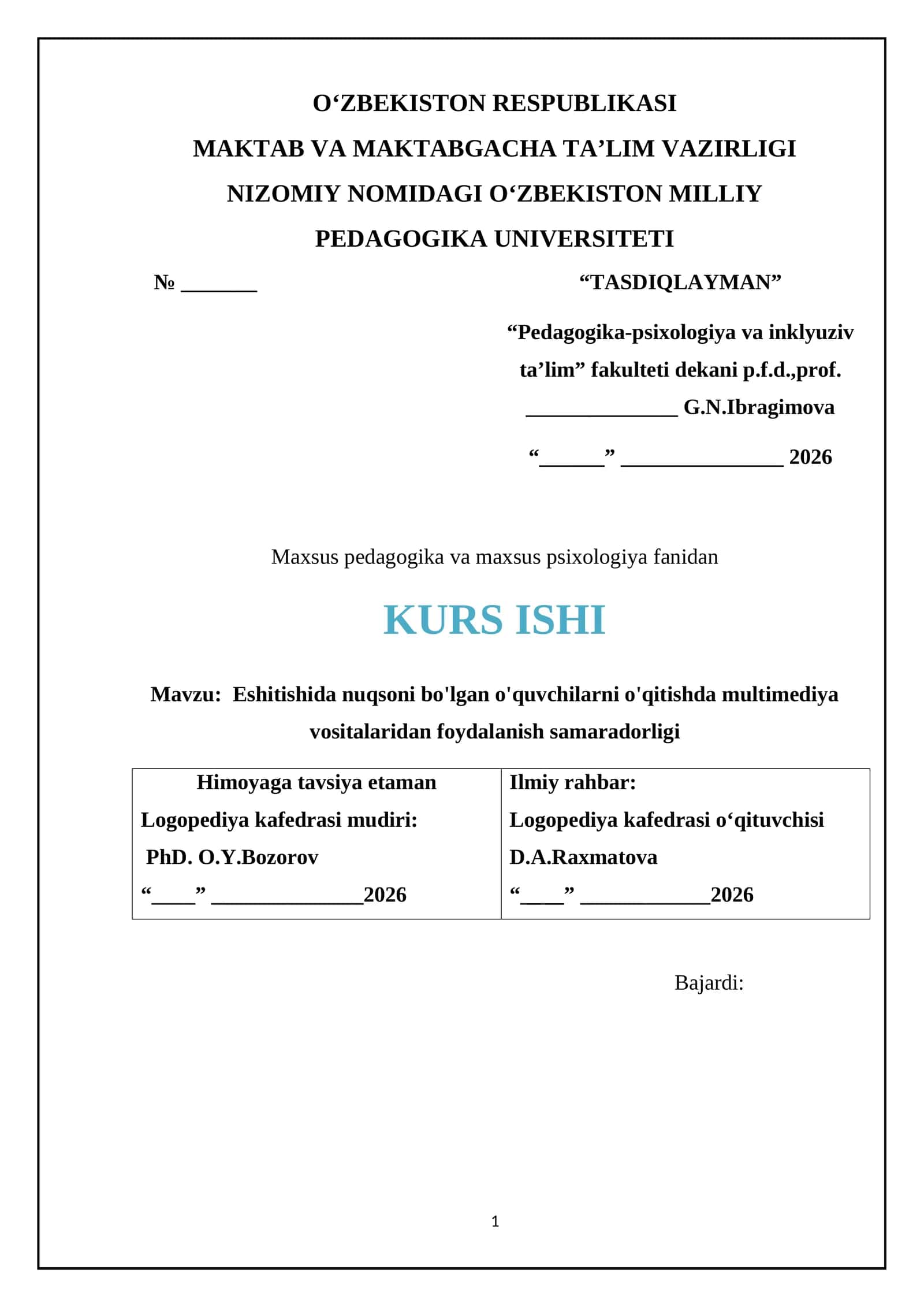 Eshitishida nuqsoni bo'lgan o'quvchilarni o'qitishda multimediya vositalaridan foydalanish samaradorligi