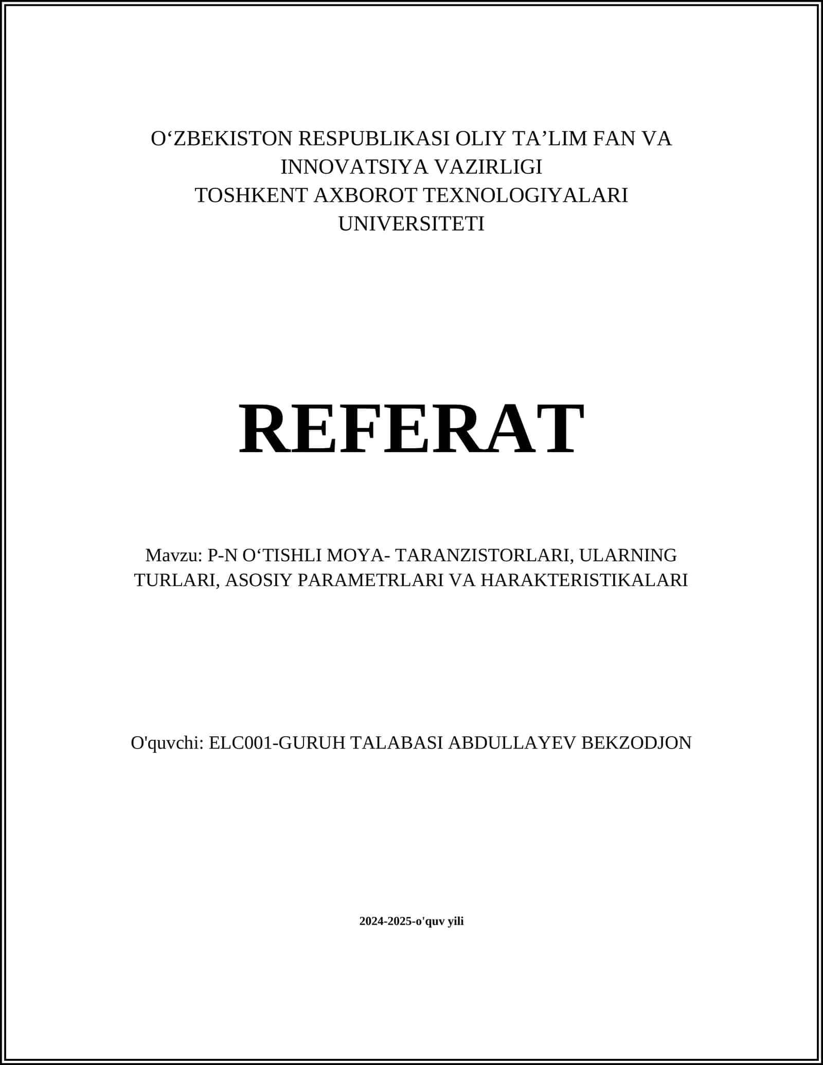 P-N O‘tishli Moyatranazistorlar