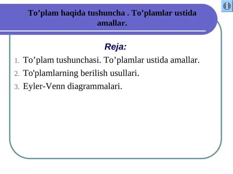 To'plamlar tushunchasi