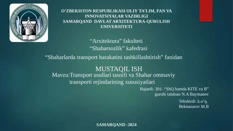 Shaharlarda transport harakatini tashkillashtirish