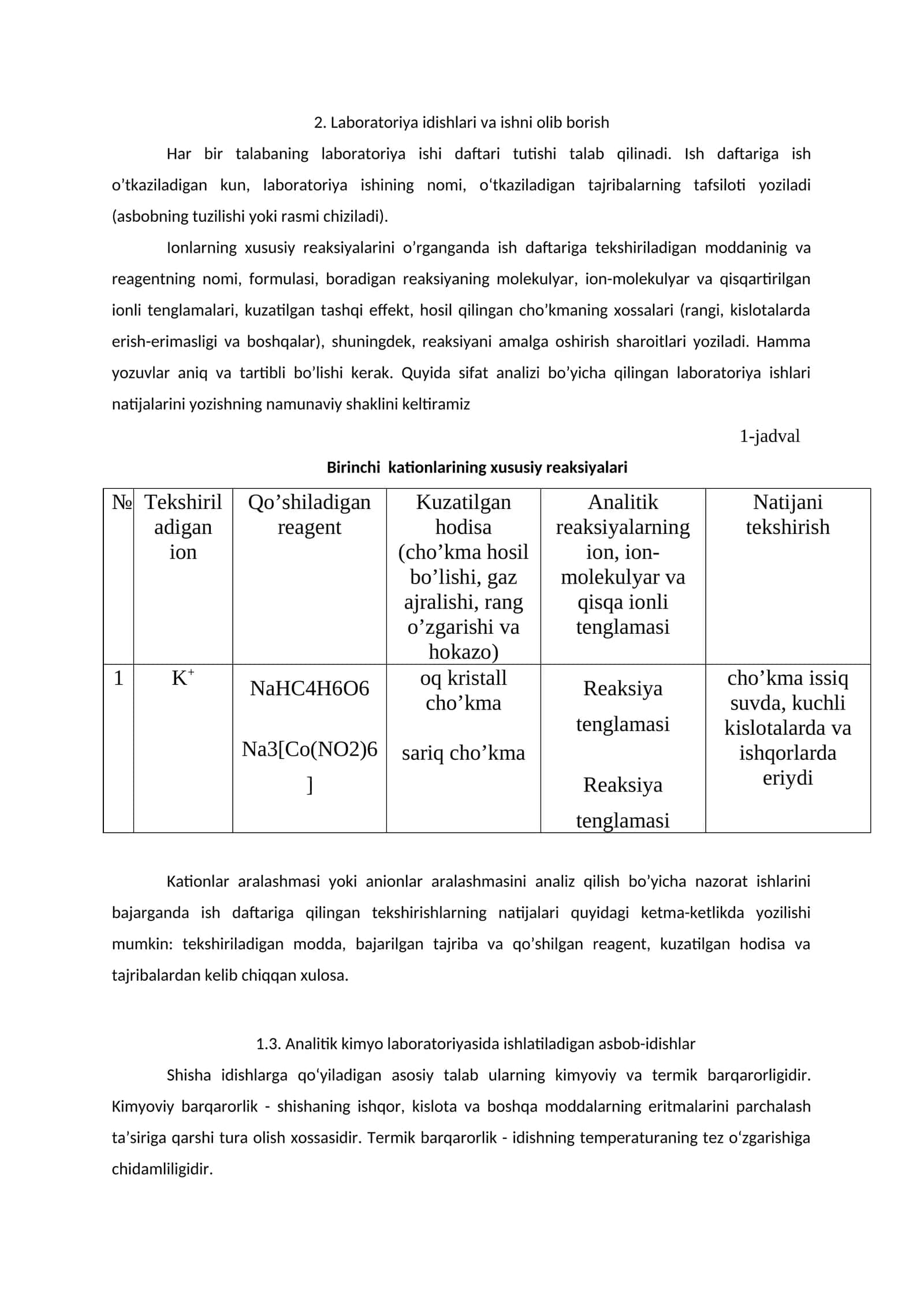 Laboratoriya idishlari va ishni olib borish