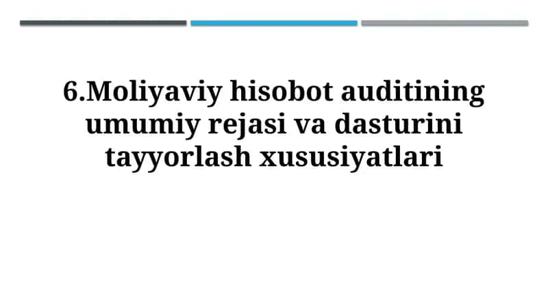 Moliyaviy hisobot auditining umumiy rejasi va dasturinitayyorlashxususiyatlari
