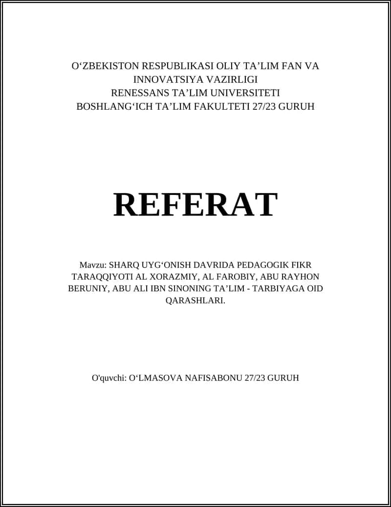 Al-Farobiyning taʼlim va tarbiya nazariyasi