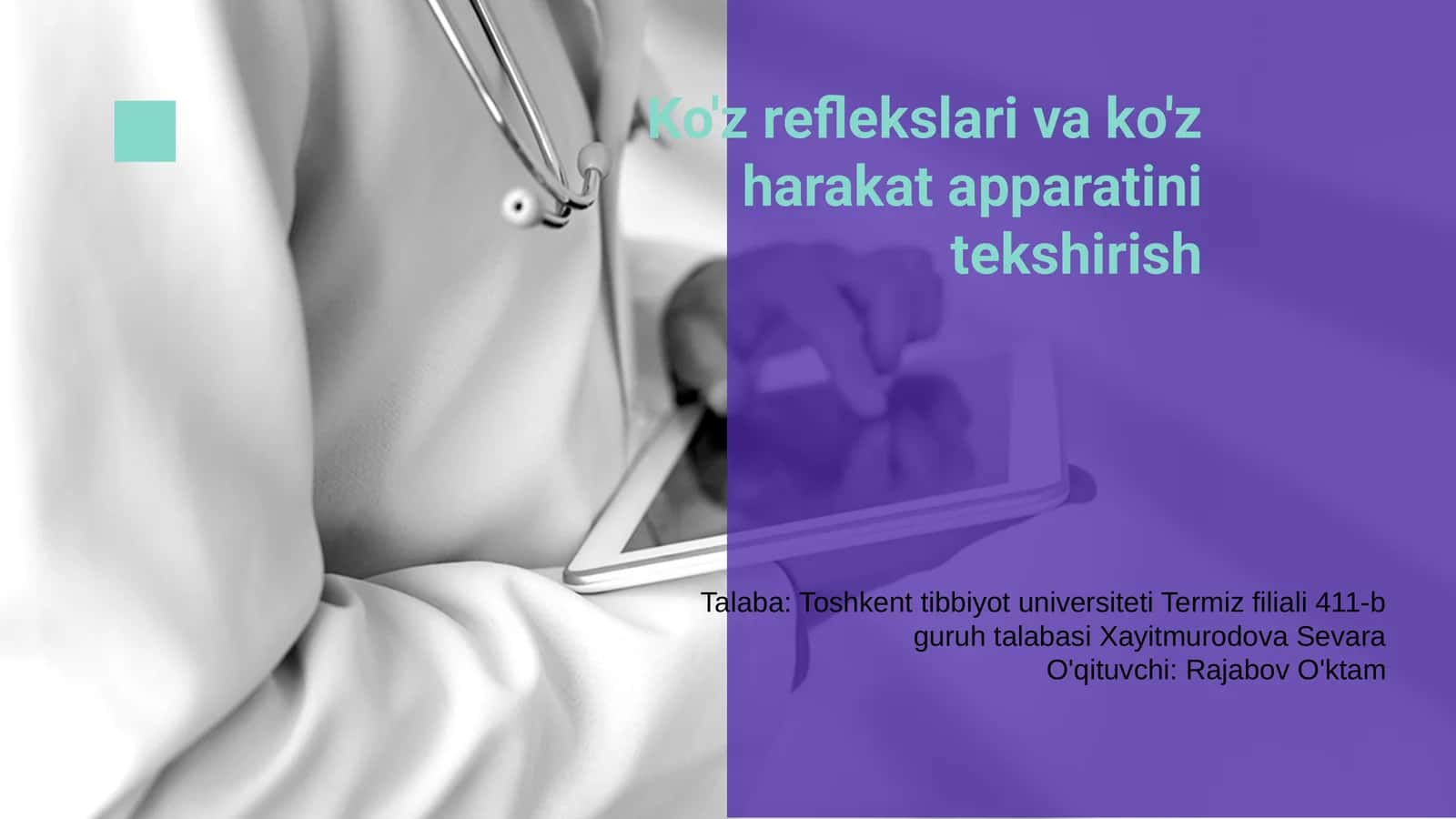 Ko'z reflekslari va ko'z harakat apparatini tekshirish