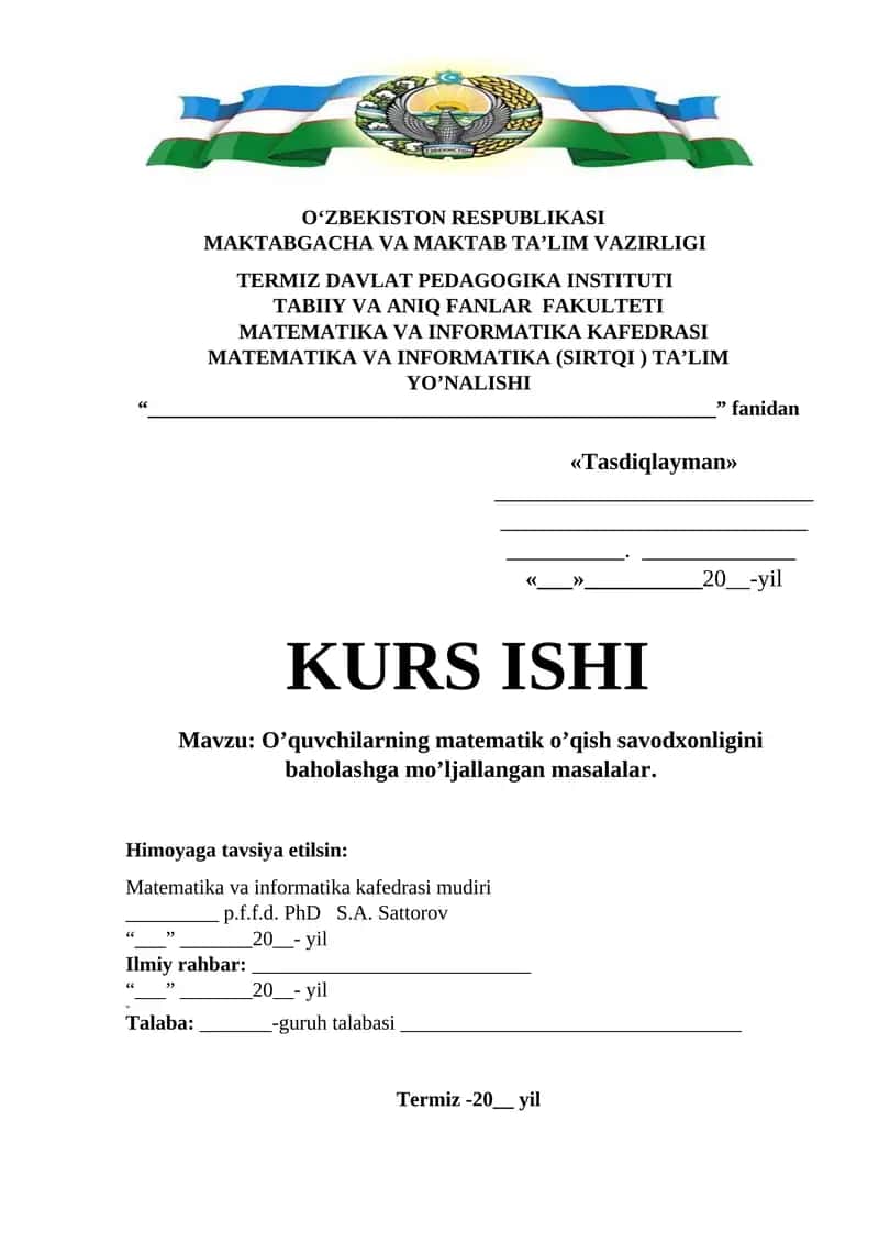O’quvchilarning matematik o’qish savodxonligini baholashga mo’ljallangan masalalar